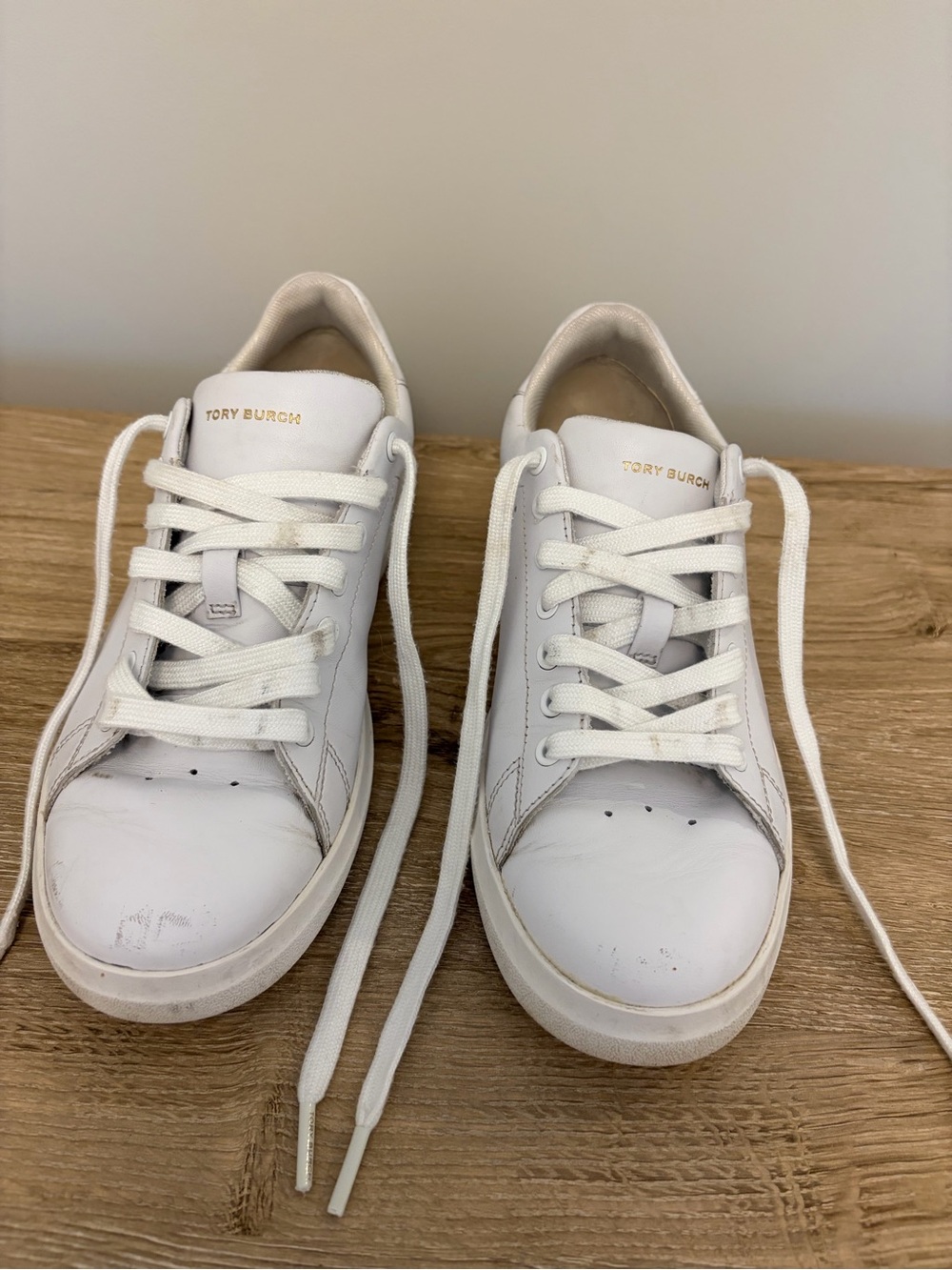 Tory Burch White Leather Low-Top Sneakers with Gold Logo